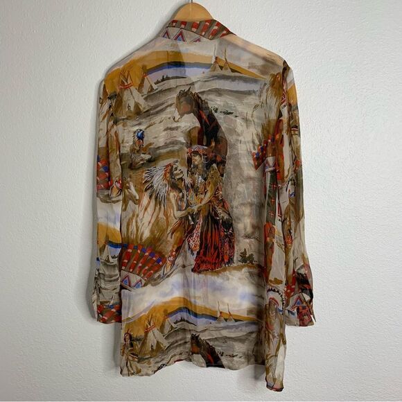 Otto Kern Silk Native American Indian Tribal 100% Silk Button Front Top - Picture 5 of 5